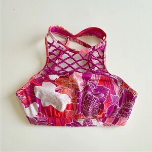 Athleta crochet pink halter bikini top 34 B/C